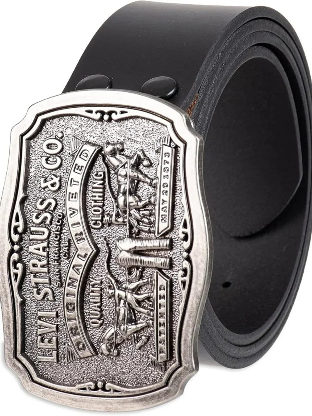 Men's Leather Jean Belt with Removable Buckle, Western Cowboy Style for Daily